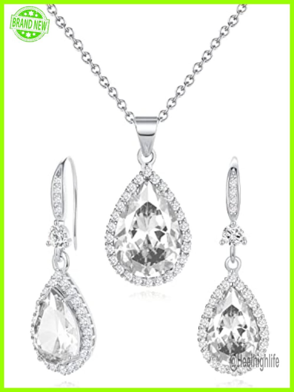 Gold Plated Teardrop Pendant Necklace Dangle Drop Earrings Jewelry Set